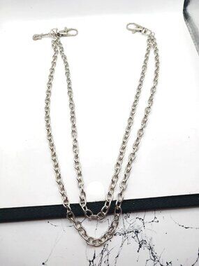 Double Layer Silvertone Guitar Pants Or Wallet Silver Tone Chain 17 Inches